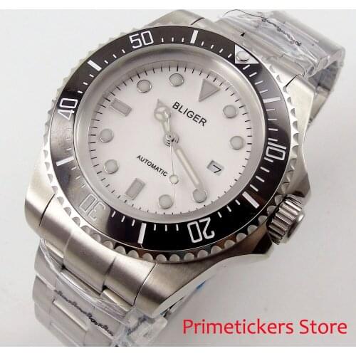 44mm white face black ceramic rotating bezel luminous stainless case automatic movement mens watch