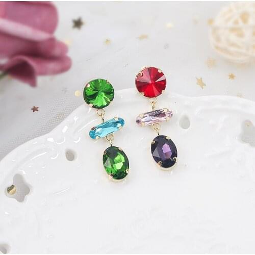 MWSONYA New Fashion Korea Fashion Colorful Square Crystal Drop Earrings For Women Girls Elegant Asymmetric Pendientes Jewelry