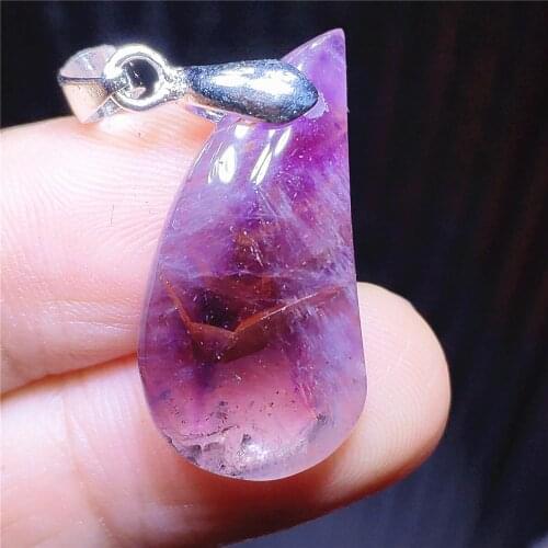 Natural Purple Red Auralite 23 Cacoxenite Water Drop Pendant 26x13x6mm Rutilated Quartz Women Men Necklace AAAAA