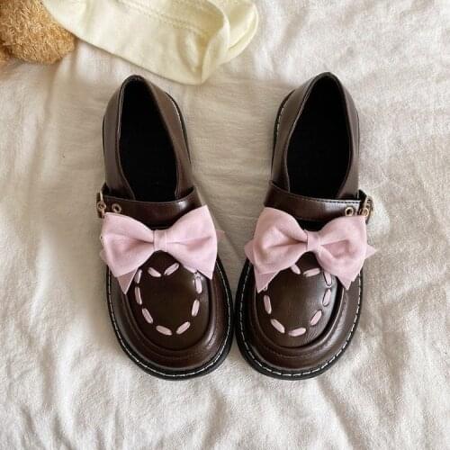 2021 Japanese new JK shoes small Cosplay Lolita round BOW FLAT SHOES Mary Jane retro casual shoes