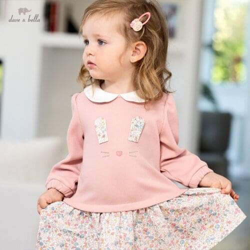 DB18559 dave bella autumn baby girls cute cartoon floral print dress children fashion party dress kids infant lolita clothes