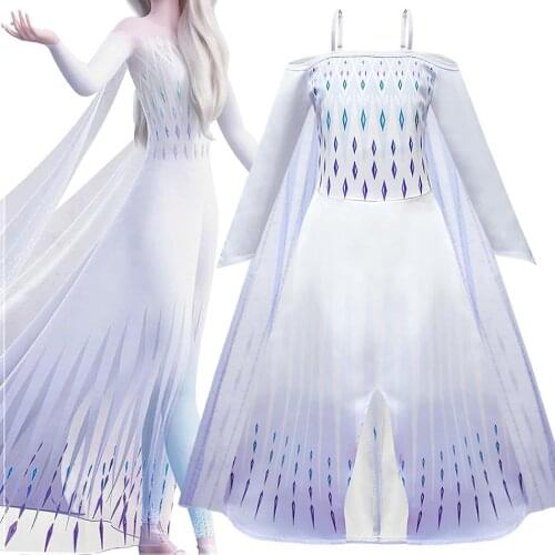 Elsa Cosplay Snow Queen Dress Up Princess Dress Summer New Girls Clothes Child Wear Role Playing Halloween Performance Dress