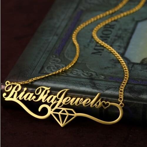 Customized Fashion Stainless Steel 3mm Cuban Chain Name Necklaces for Men Women Personalized Diamond Pattern Nameplate Pendant