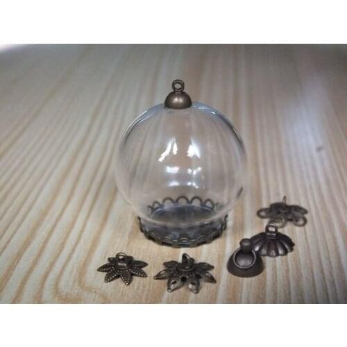 30x20mm Clear round glass globe pendant bronze flower cap necklace glass globe handmade jewelry pendant