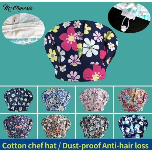 Adjustable Cooking Cap Kitchen Elastic Hat with Sweat Towel Hotel Work Hat Flower Printing Catering Cap Restaurant Chef Work Hat