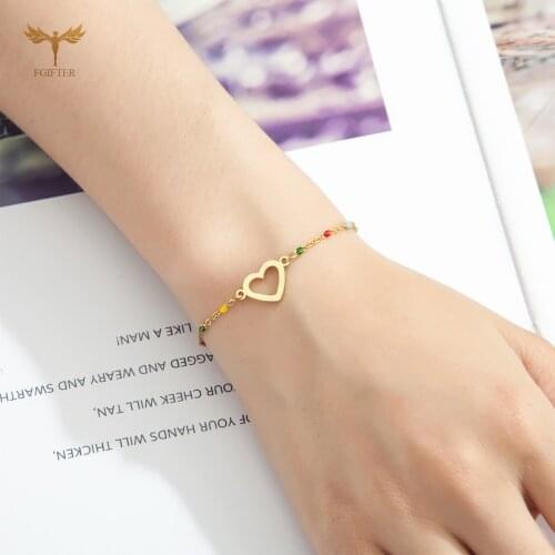 Romantic Heart Bracelet Bohemian Womens Jewelry Charm Cuban Chain Bracelet Gold Stainless Steel Bracelet
