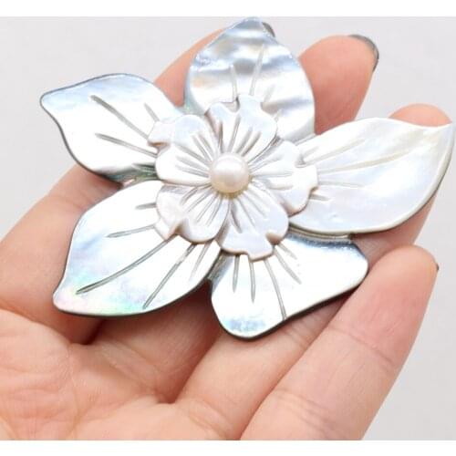 1pcs Natural Shell Flower Shape Mother of Pearl Shell Pendant for Earring Necklace Jewelry Making for Women Gift Size 50x60mm
