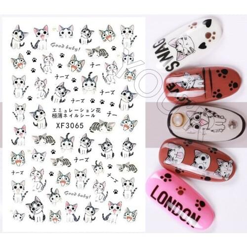 Fashion 3D Cartoon Cat Nail Sticker Decoration Adhesive Bear Nails Art Stickers Decals Design Manicure CuteTransfer Foil Tape