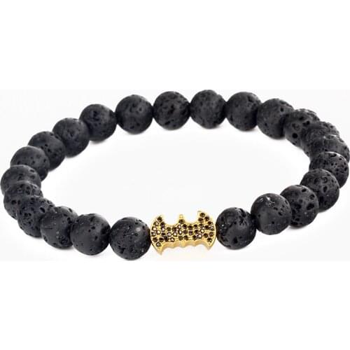 Bead Jewelry Natural Lava Rock Stones Bat Inlay Zircon Charms Best Unique Bracelets For Men Women Strand Bracelet