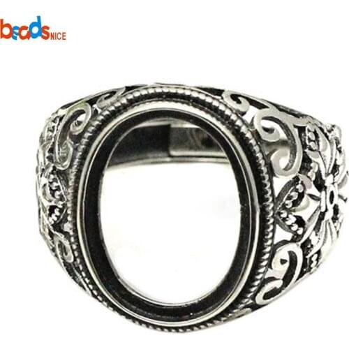 Beadsnice Thai Silver Vintage Blank Ring Setting Cabochon Ring Base Adjustable Diy Jewelry Making 34214