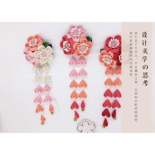 Hand Made Hairpin Cotton Cloth Hair Clip Barrettes Japanese Style Anime Cherry Blossoms Cosplay Accessories Kimono Fan