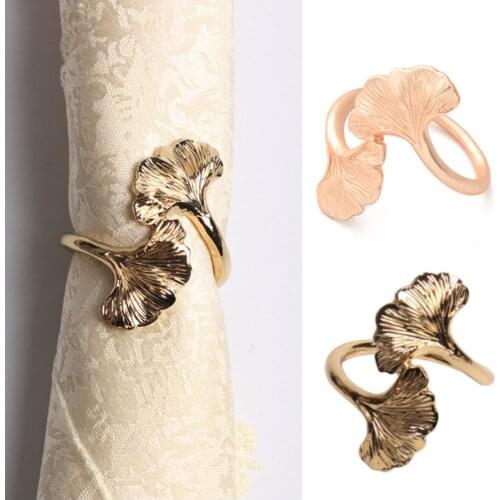 Rose Gold Napkin Buckle Ginkgo Leaf Western Metal Napkin Ring Dinner Towel Metal Napkin Holder Wedding Gifts Table Decoration