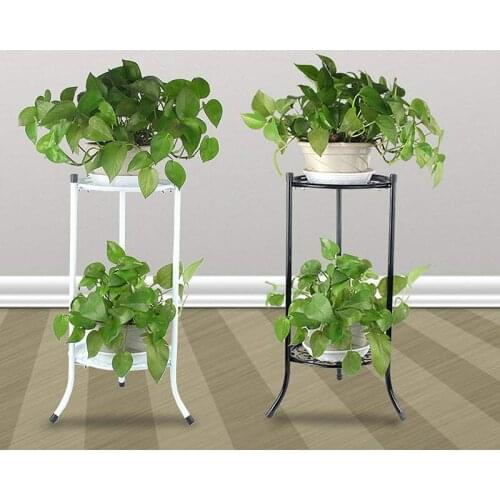 Metal Plant 2 Tier Stand Shelf Black/White Elegant Display Garden Balcony Flower Pot Shelf Rack Holder Home Indoor Decor