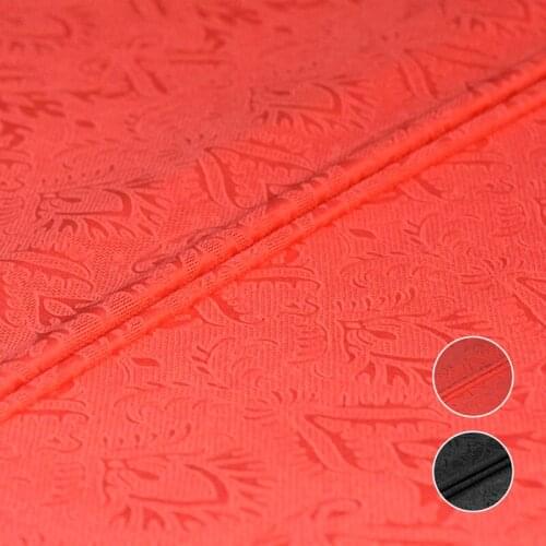 140CM Wide 18MM Floral Jacquard Black Red Net Silk Fabric for Summer Dress Shirt Jacket J194