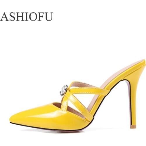 ASHIOFU New Sexy Ladies High Heel Pumps Crystals Jewelry Party Prom Dress Shoes Slip-on Easy Fashion Evening Shoes 5 Colors