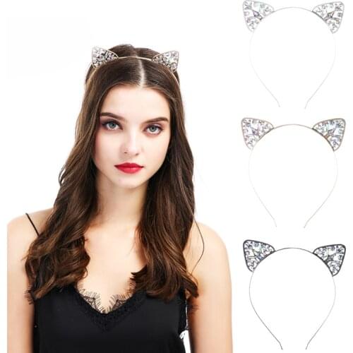 2019 Rhinestone Cat Ears Headbands For Women Girls Cute Metal Crystal Flower Jewel Hairband Hair Hoop Hair Accessories