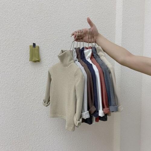 2020 Winter New Baby Boys Shirts Childrens Brushed Cotton High Neck Bottoming Shirt 2-8 Y Boys Striped Warm Tshirt Kids Clothes