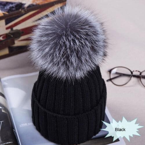 Winter Women Pom Pom Beanies Warm Knitted Bobble Girl Fur Pompom Hats Fur Pompon Casual Hat Cap