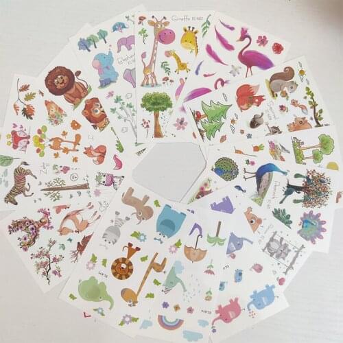 15pc Children Temporary Tatoo Sticker Waterproof Tattoo Cartoons Lion Forest Animals Tattoos Hand Foot Tatouage Birthday Gift