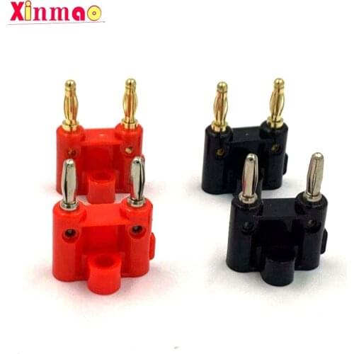 2Pcs Gilded Double Dual 4mm Banana Plug for Binding Post Jack Speaker Adapter