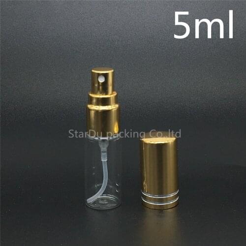 240Pcs/lot 5ml Glass Spray Bottles, 5CC Glass Perfume Bottle With gold Cap, Small Travel Packing Container