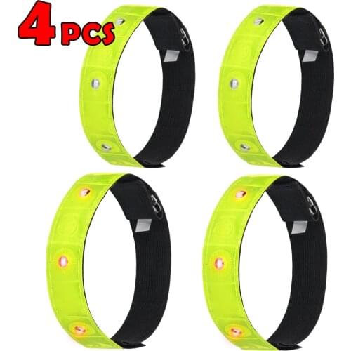 4 Pcs Outdoor Sports LED Night Safety Reflective Wristband Cycling Walking Outdoor Fitness Equipment