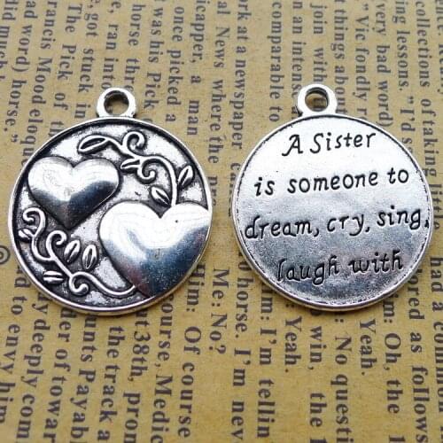 5 pieces/lot 25*29mm "a sister is someone to dream,cry,sing,laugh with" Word plate Charm Metal Pendant Bracelet accessory DIY