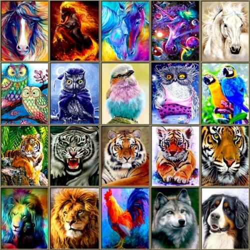 5D Diamond Painting Animals Horse Diamond Mosaic Tiger Lion DIY Full Round Diamond Embroidery Cross Stitch Rhinestone Art