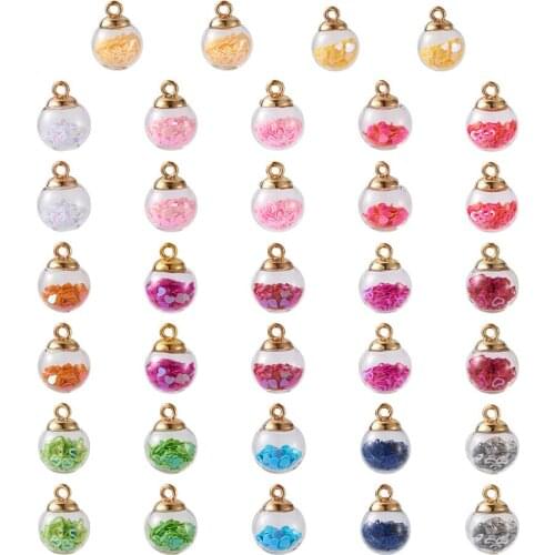 85pcs/set Glass Globe Ball Bottle Pendants Charms with Heart Glitter Sequins 17 Colors Earring Necklace Decoration 21x16m