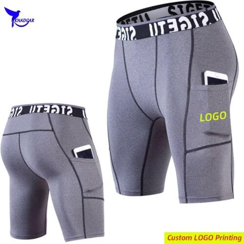 Quick Dry Elastic Men Running Shorts with Pocket Custom LOGO Compression Gym Fitness Underwear Workout Sports Pants Short Tights