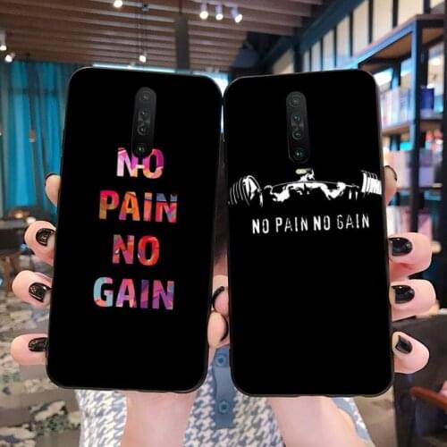 CUTEWANAN No pain no gain Gym and Fitness Black TPU Soft Rubber Phone Cover for Redmi Note 8 8A 8T 7 6 6A 5 5A 4 4X 4A Go Pro