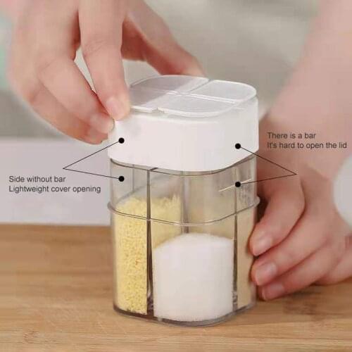 Four Grid Seasoning Jars Plastic Storage Container Pepper Bottles Salt Shakers Holder Kitchen Organizer Storage Container Gadget