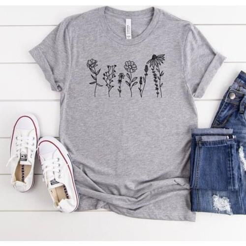 Wildflower Printed Women Short Sleeve Graphic T-shirt Sunflowers Clothes White Black Color Girls Tops Mom Life Shirts Dropship