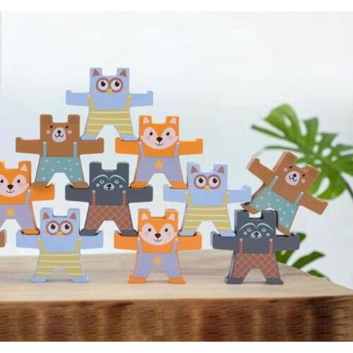 Wooden Bear Balanced Building Blocks Childhood Baby Kids Early Learning Toys Montessori Educational Toy Gifts For Children