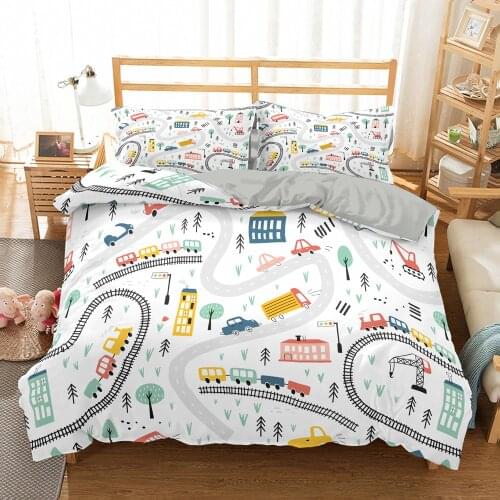 Home Textiles Housse De Couette 135 Bed Cover for Children City Pattern Duvet Covers Bedroom Bedspread Boys Girls Bedding Sets