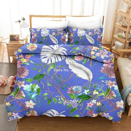 Home Textiles Colorful Flowers Bedding Set Green Plants Single Double Bed Back King-size Quality Deluxe Quilts Pillowcases