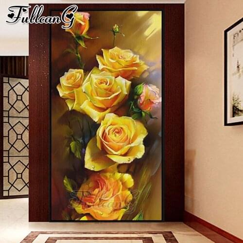 FULLCANG full square/round drill 5d diy large diamond painting yellow rose mosaic embroidery sale flower wall decor kit FC1417