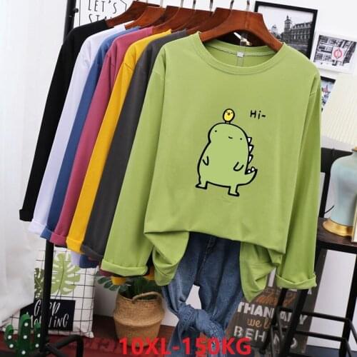 Autumn funny t shirt long sleeve women cartoon tops plus size 9XL 8XL 10XL cotton home loose pink tees oversize tshirt underwear