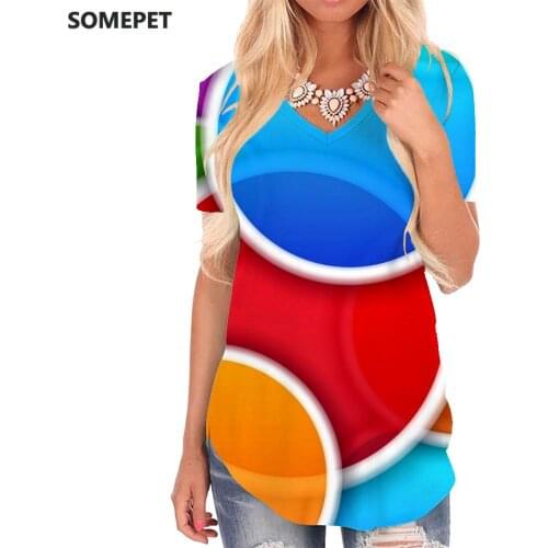 SOMEPET Colorful T Shirt Women Dots Tshirts Printed Pattern Shirt Print Psychedelic V-neck Tshirt Womens Clothing Fashion Cool