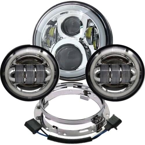 Chrome 7 inch Motorcycle LED Headlight 4-1/2" Fog Lights for Harley Moto LED Passing lamp Front Headlamp Driving Projector Bulb