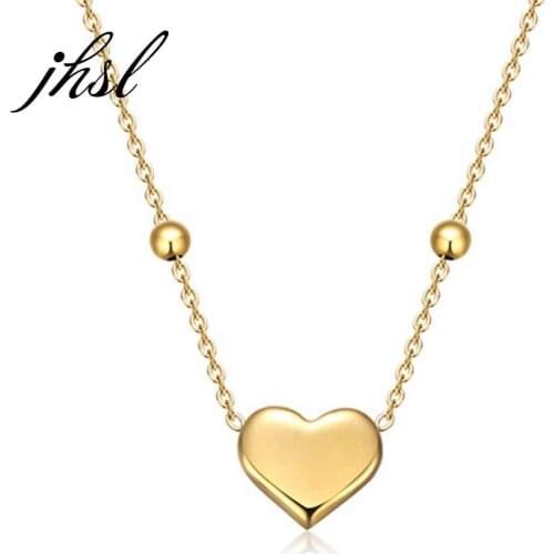 JHSL Cute Heart Pendants Necklaces for Women Fashion Jewelry Children Girls Gift Stainless Steel Chain