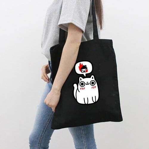 Kawaii Harajuku Women Tote Bags Handbag Ladies Casual Cute Canvas Shoulder Bag Female Cotton Cloth Shopper Bag Reusable Girl