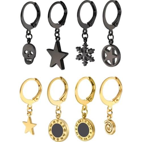 Classic Stainless Steel Earrings Roman Number constellation Skull Star Pendant For Women Hoop Ear Jewelry Gifts