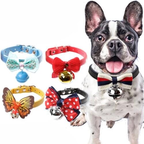 Dog Bell Collar Cute Cat Lovely Bow-Knot Colorful Grid 52 Models Optional PU Material Fashion Pets Tie Bells Super Beautiful