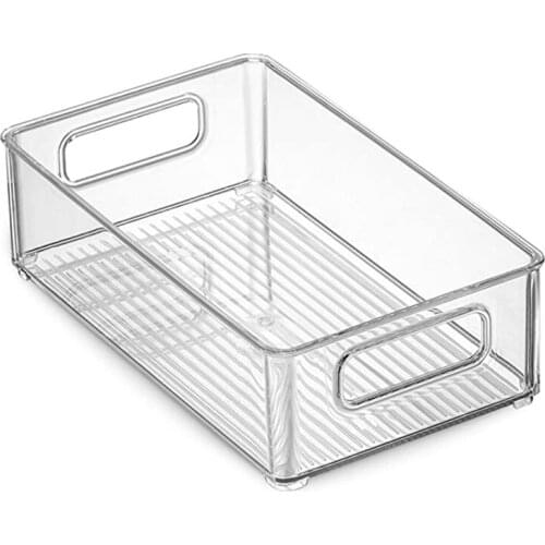 LBER 6Pcs Refrigerator Organizer Bins Stackable Fridge Organizers with Cutout Handles Clear Plastic Pantry Food Storage Rack