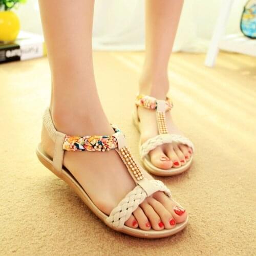 2019 summer European and American models sandals elastic band rhinestone daily set toe low help color sandals