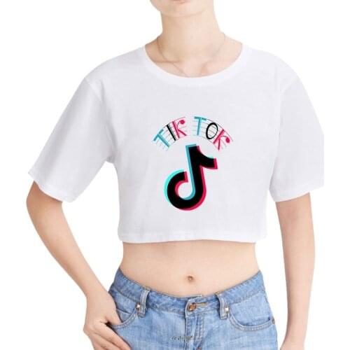 Summer Tik Tok T Shirts For Women Sexy Kawaii Anime Clothes Short T-shirt Sleeve Open Navel Female Student Crop Top