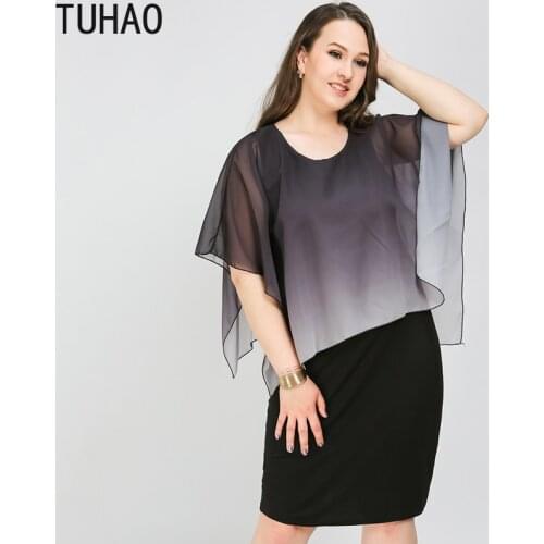 TUHAO Summer Women Dresses Fashion False Two Piece Femme Dress 8XL 7XL 6XL Large Size Butterfly Sleeve Offie Vestidos LW123