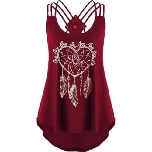 Summer top Sexy Off Shoulder Women Vest Printed Loose Plus Size All-match Backless Spaghetti Strap Tank Top Solid Color Feather