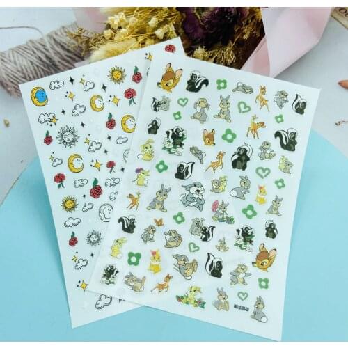 DIY Japanese Style Fashion Hot Selling Thin Light Traceless Nail Stickers Sun Moon Little Grey Rabbits Dry Nail Decals Nail Art